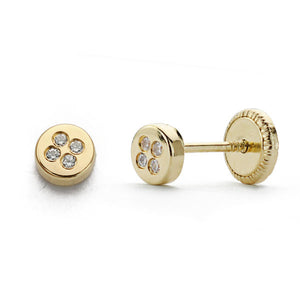 Pendientes bebé oro 18 ktes Redondo circonitas 4mm. Cierre rosca. Ref.AU18KPTE/15642/PM