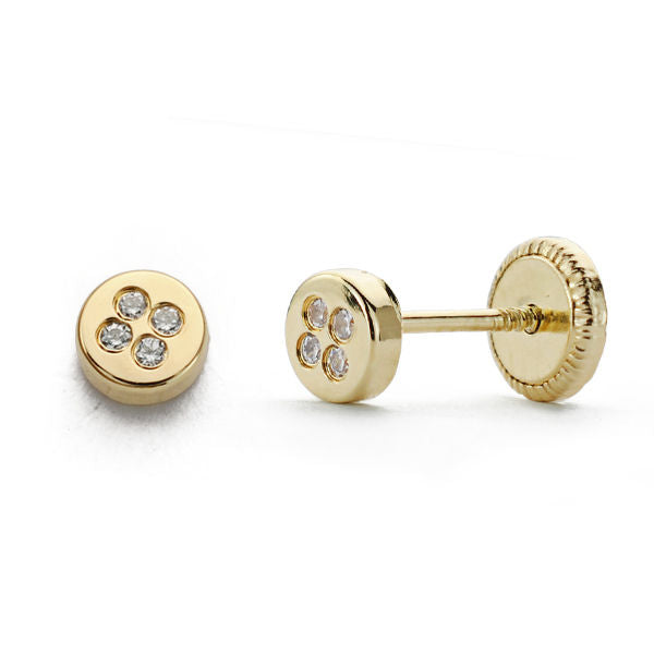 Pendientes bebé oro 18 ktes Redondo circonitas 4mm. Cierre rosca. Ref.AU18KPTE/15642/PM