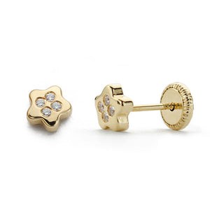 Pendientes bebé oro 18 ktes Estrellita dónde estás, circonitas 4X4mm. Cierre rosca. Ref.AU18KPTE/15644/PM