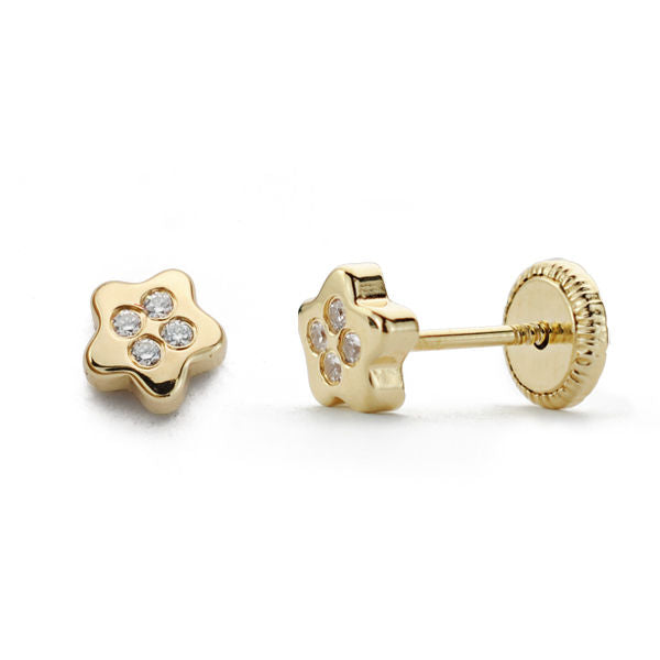 Pendientes bebé oro 18 ktes Estrellita dónde estás, circonitas 4X4mm. Cierre rosca. Ref.AU18KPTE/15644/PM