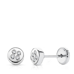 Pendientes bebé oro blanco 18 ktes Redondo circonitas 4mm. Cierre rosca. Ref.AU18KPTE/15645/PM