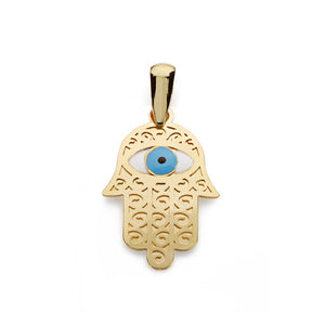 Colgante Oro 18 ktes Mano de Fátima con Ojo Turco 19X13mm. Ref.AU18KCOLG/16573/PM