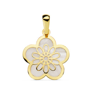 Colgante Oro 18 ktes Flor Nácar y circonita 17mm. Ref.AU18KPTE/16825/PM