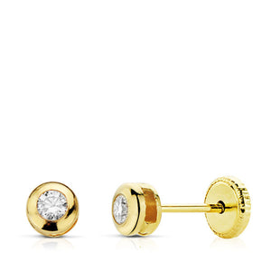 Pendientes bebé oro 18 ktes Chatón circonita 4 mm. Cierre rosca. Ref.AU18KPTE/18064/PM
