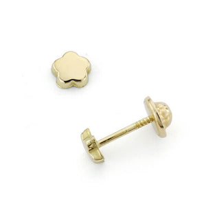 Pendientes niña bebé oro 18 ktes Flor liso brillo 4,5 mm. Cierre rosca. Ref.AU18KPTE/18391/PM