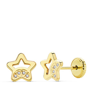 Pendientes niña bebé oro 18 ktes Estrella calada circonitas 7 mm. Cierre rosca. Ref.AU18KPTE/18798/PM