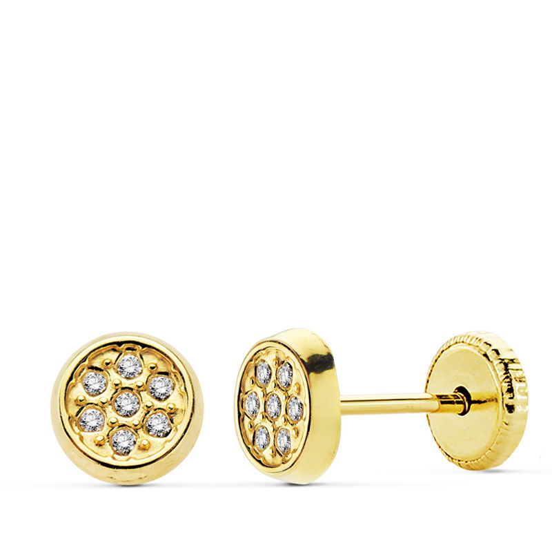 Pendientes bebé oro 18 ktes redondo circonitas 5,5mm. Cierre rosca. Ref.AU18KPTE/18802/PM