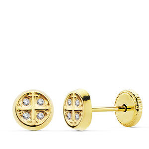 Pendientes bebé oro 18 ktes redondo circonitas 5,5mm. Cierre rosca. Ref.AU18KPTE/18804/PM