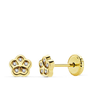 Pendientes bebé oro 18 ktes Flor circonitas 5mm. Cierre rosca. Ref.AU18KPTE/18805/PM
