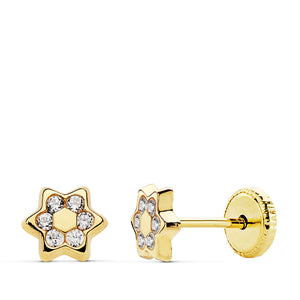Pendientes niña bebé oro 18 ktes Estrella circonitas 5 mm. Cierre rosca. Ref.AU18KPTE/18847/PM
