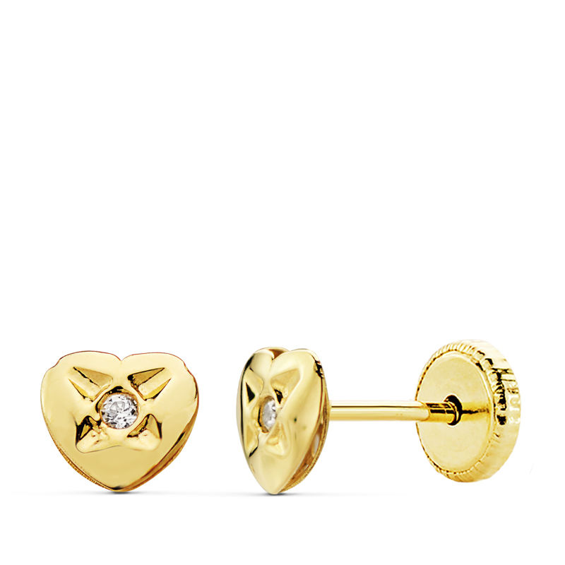 Pendientes niña bebé oro 18 ktes Corazón circonita 5X4,5 mm. Cierre rosca. Ref.AU18KPTE/18852/PM