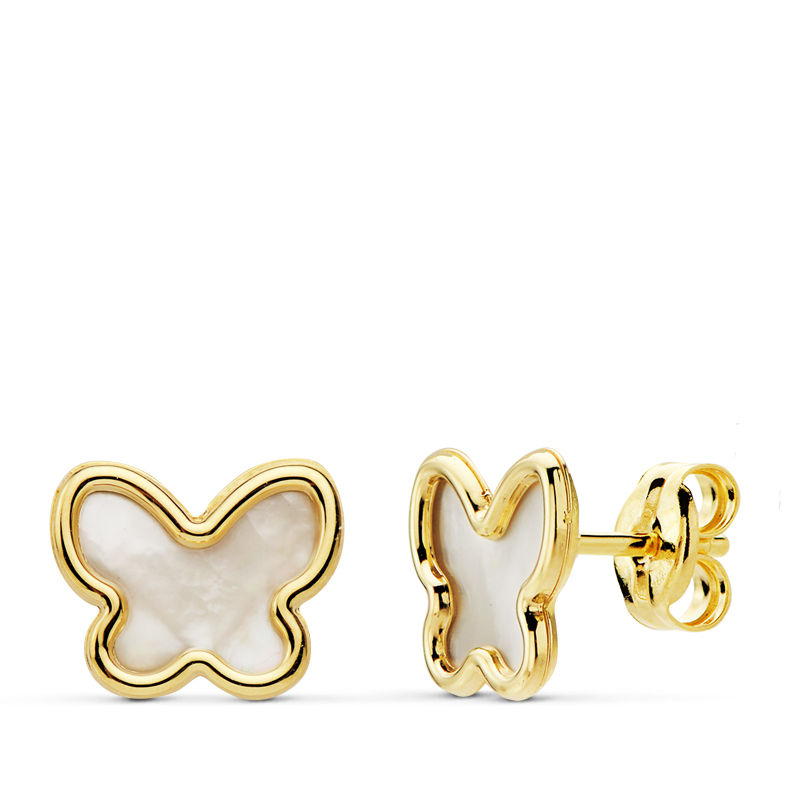 Pendientes oro 18 ktes Mariposa nácar 9X7,5mm Cierre de presión. Ref.AU18KPTE/18859/PM
