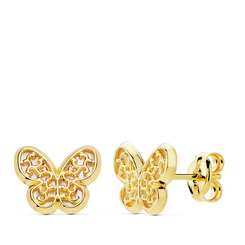 Pendientes oro 18 ktes Mariposa calada nácar 9X8mm Cierre de presión. Ref.AU18KPTE/18866/PM