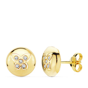 Pendientes oro 18 ktes Redondos con motivo Mariposa y circonita 8,5mm Cierre de presión. Ref.AU18KPTE/18873/PM