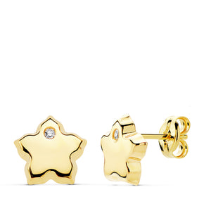 Pendientes oro 18 ktes Florecita relieve con circonita 7X7mm Cierre de presión. Ref.AU18KPTE/18893/PM