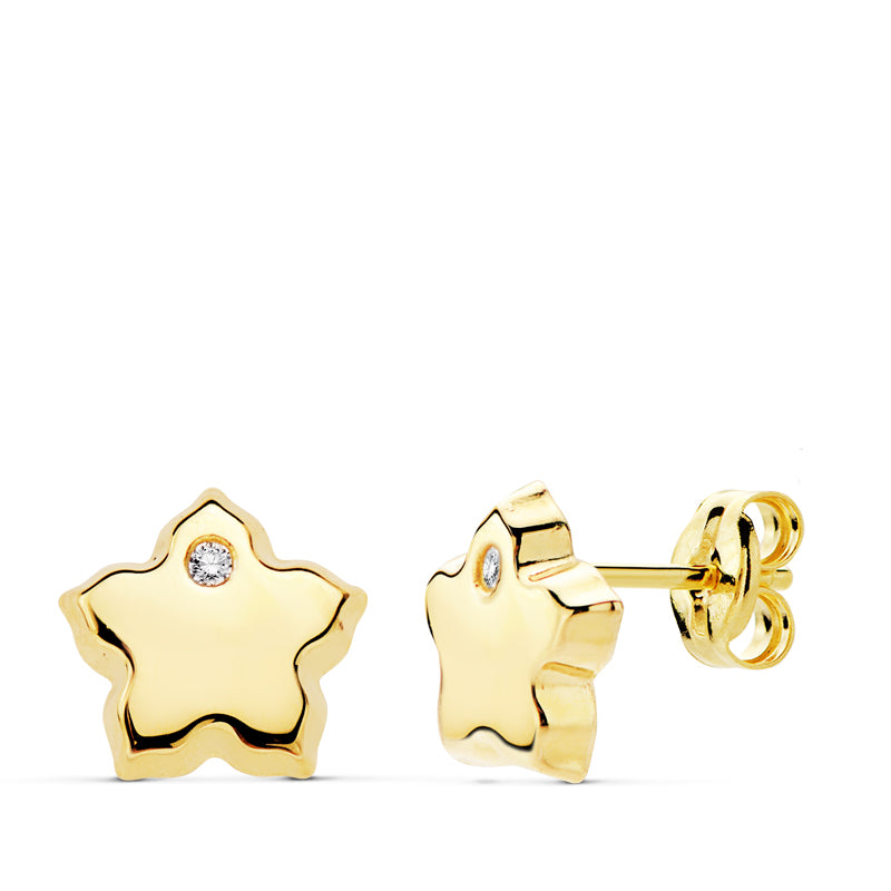 Pendientes oro 18 ktes Florecita relieve con circonita 7X7mm Cierre de presión. Ref.AU18KPTE/18893/PM