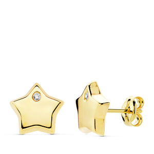 Pendientes oro 18 ktes Estrella relieve con circonita 9X9mm Cierre de presión. Ref.AU18KPTE/18898/PM