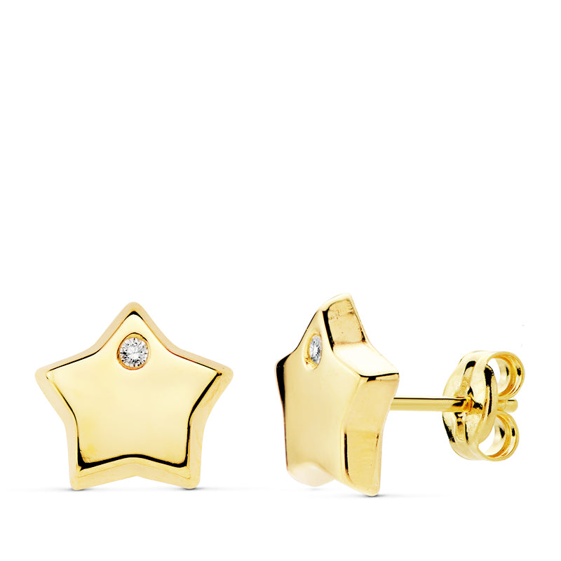 Pendientes oro 18 ktes Estrella relieve con circonita 9X9mm Cierre de presión. Ref.AU18KPTE/18898/PM