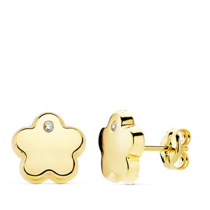 Pendientes oro 18 ktes Flor relieve con circonita 9mm Cierre de presión. Ref.AU18KPTE/18899/PM