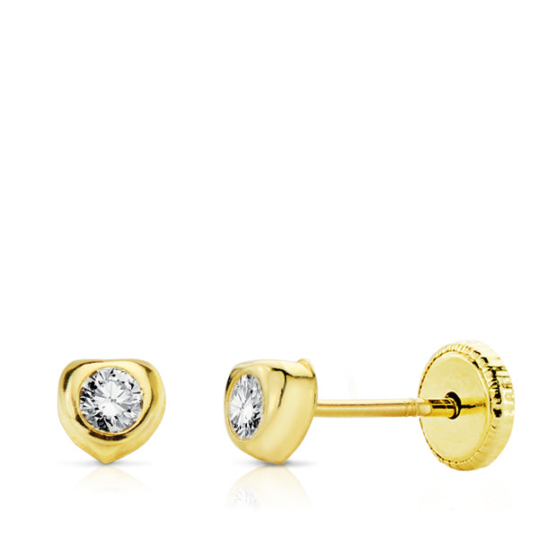 Pendientes bebé oro 18 ktes chatón Corazón circonita 4 mm. Cierre rosca. Ref.AU18KPTE/18911/PM