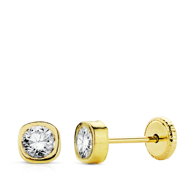 Pendientes bebé oro 18 ktes chatón Cuadrado circonita 4 mm. Cierre rosca. Ref.AU18KPTE/18919/PM