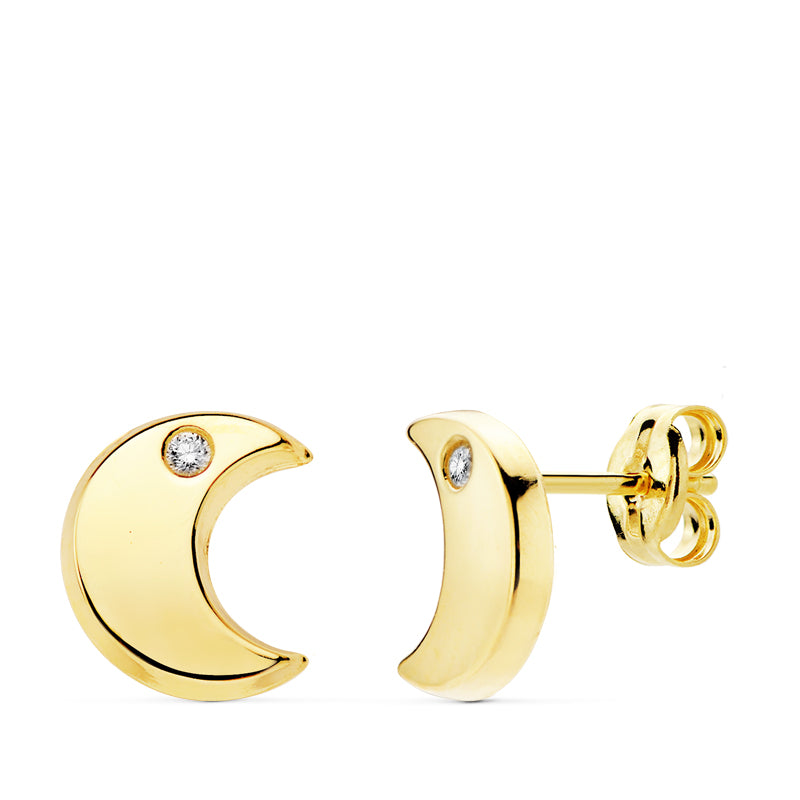 Pendientes oro 18 ktes Lunas relieve con circonita 9X8mm Cierre de presión. Ref.AU18KPTE/N5917-6AP/PM