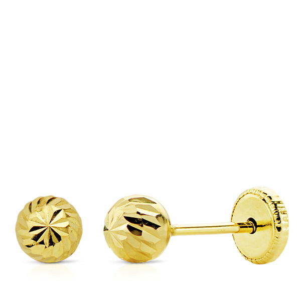 Pendientes bebé oro 18 ktes Bola tallada 4mm. Cierre rosca. Ref.AU18KPTE/18928/PM
