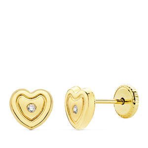 Pendientes bebé oro 18 ktes Corazón circonita 6,5X6 mm. Cierre rosca. Ref.AU18KPTE/18972/PM