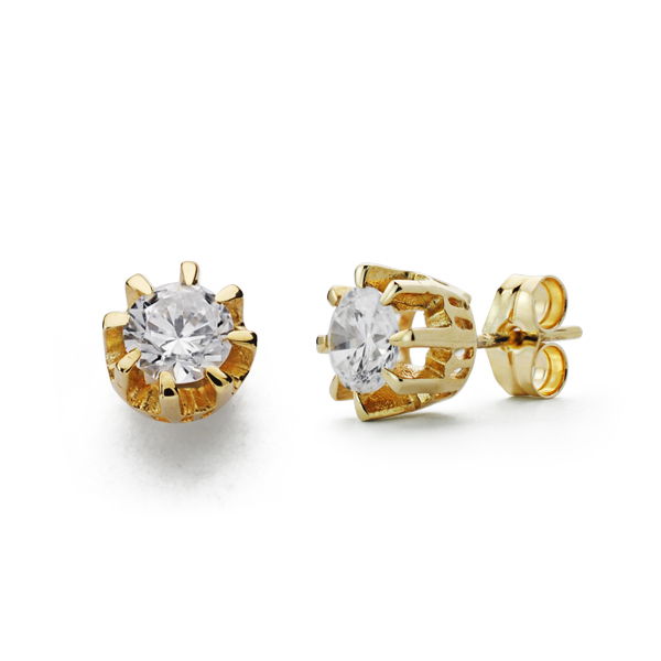 Pendientes oro 18 ktes circonita talla brillante 7mm, 8 garras, Cierre de presión. Ref.AU18KPTE/20535-1/PM