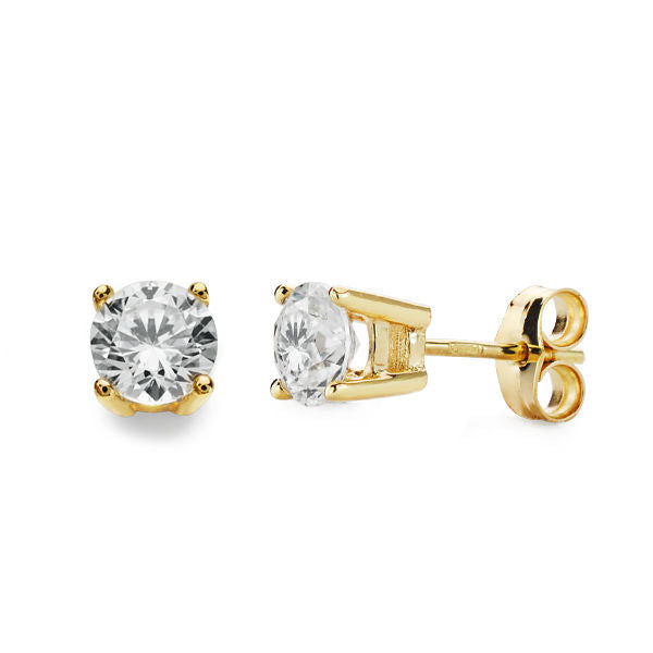 Pendientes oro 18 ktes circonita talla brillante 5,5/5/4,5mm, 4 garras (Cartier), Cierre de presión. Ref.AU18KPTE/2072X-1OA/PM