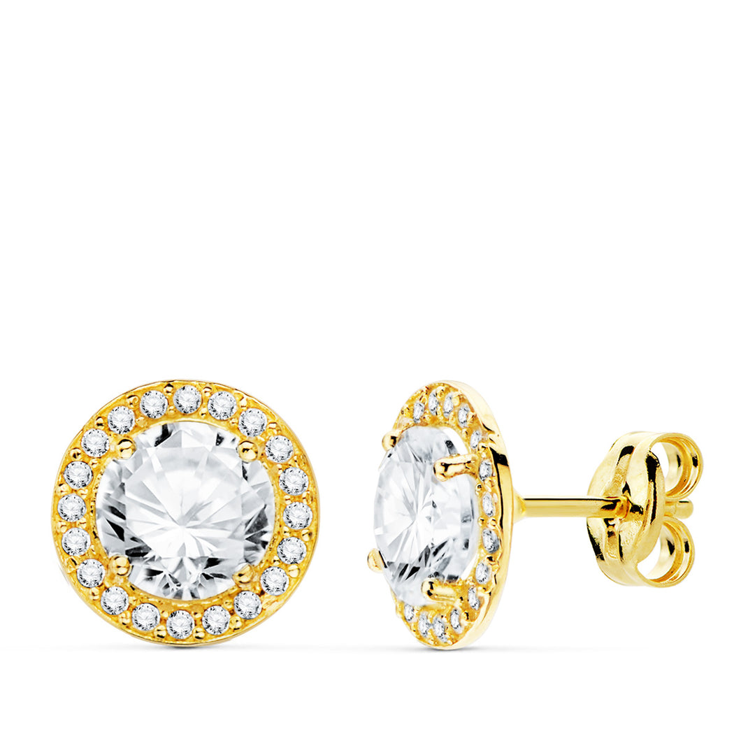 Pendientes oro 18 ktes Redondo circonita 9mm Cierre de presión. Ref.AU18KPTE/20719-1-OA/PM