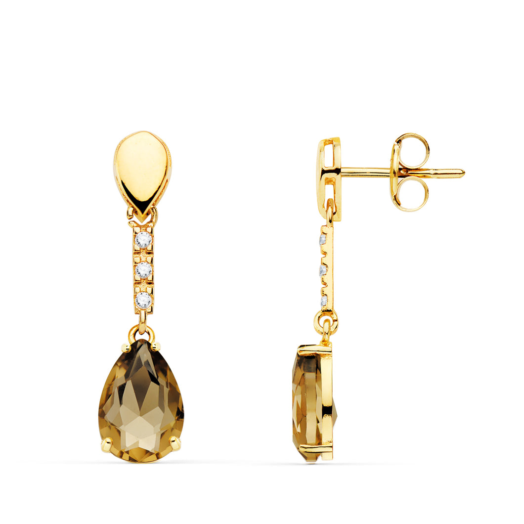 Pendientes largos oro 18 ktes Piedra Color Lágrima y circonitas 28X7mm Cierre de presión. Ref.AU18KPTE/21131/PM