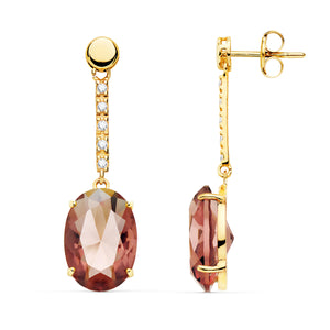 Pendientes largos oro 18 ktes Piedra Color Oval y circonitas 35X10mm Cierre de presión. Ref.AU18KPTE/21134/PM