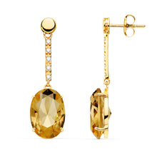 Cargar imagen en el visor de la galería, Pendientes largos oro 18 ktes Piedra Color Oval y circonitas 35X10mm Cierre de presión. Ref.AU18KPTE/21134/PM
