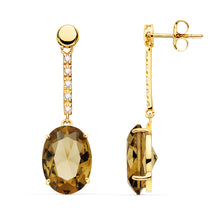 Cargar imagen en el visor de la galería, Pendientes largos oro 18 ktes Piedra Color Oval y circonitas 35X10mm Cierre de presión. Ref.AU18KPTE/21134/PM
