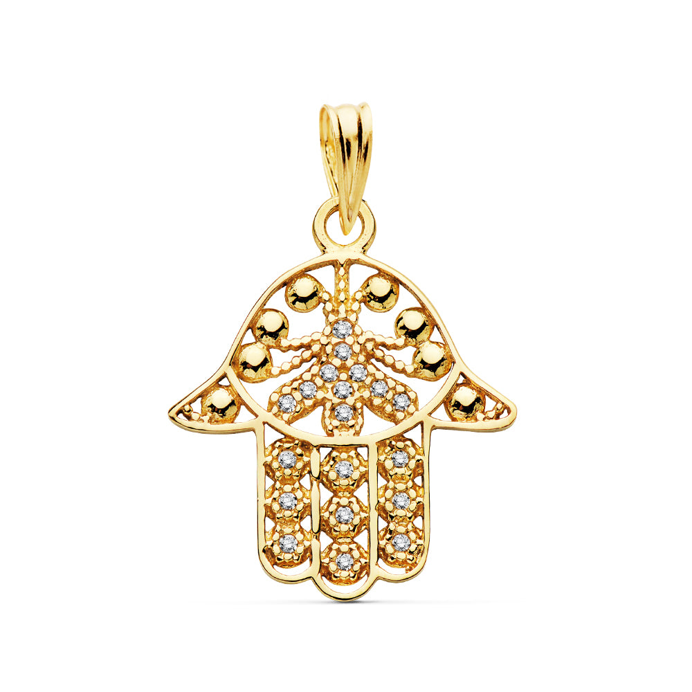 Colgante Oro 18 ktes Mano de Fátima circonitas. Ref.AU18KCOLG/MANOCIRC1/PM