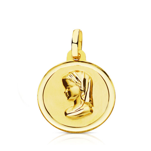 Medalla oro 18 ktes Virgen Niña redonda bisel liso 16mm. Ref.AU18KPTE/P9197-116/PM