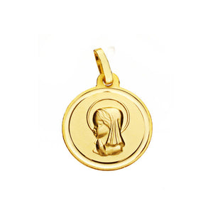 Medalla oro 18 ktes Virgen Niña redonda bisel liso 16mm. Ref.AU18KPTE/P9198-116/PM