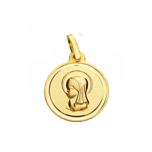 Medalla oro 18 ktes Virgen Niña redonda bisel liso 16mm. Ref.AU18KPTE/P9198-116/PM