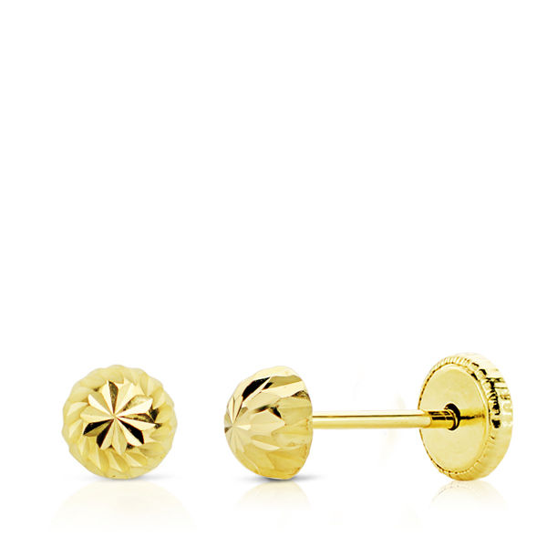 Pendientes bebé oro 18 ktes Media Bola tallada 4mm. Cierre rosca. Ref.AU18KPTE/8155/PM