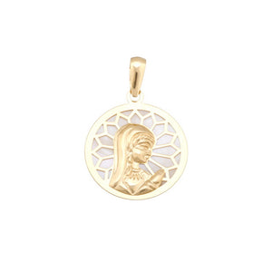 Medalla oro 18 ktes Virgen Niña redonda Nácar 17mm. Ref.AU18KPTE/ 83680-G/A/NA/RGS