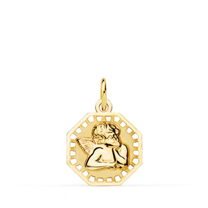 Medalla oro 18 ktes Angelito de Rafael Octogonal 14X14mm. Ref.AU18KPTE/P9316-817/PM